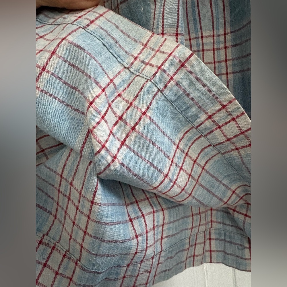 Vintage Compagnie Internationale Express Cotton Plaid Pinafore Dress M Red Blue - Picture 9 of 12